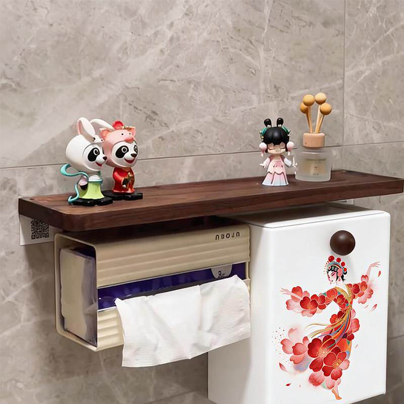 中古风卫生间马桶侧边置物架收纳柜纸巾盒浴室储物架子厕所卷纸架