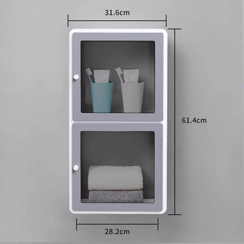 浴室置物架马桶收纳柜壁挂式厕所双门柜化妆室收纳柜免打孔隔板架
