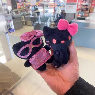 卡通包包挂饰 公仔钥匙扣挂件 ins风黑皮kitty三丽鸥毛绒挂件 新款