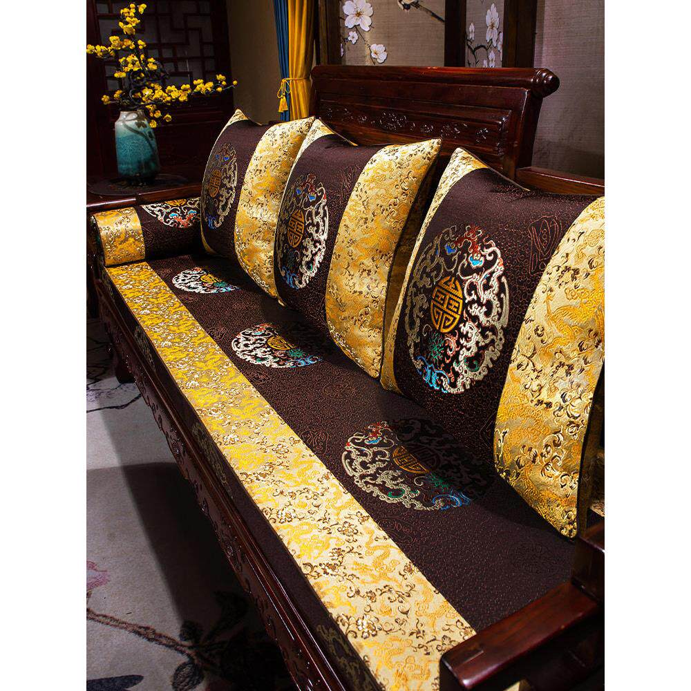 新中式红木沙发坐垫实木家具沙发垫带靠背定制罗汉床垫五件套座垫