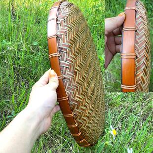 竹制品复古平底筐装饰无孔竹匾簸箕圆形干货茶叶晾晒盘竹筛子