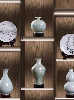 新中式茶室酒店民宿博古架高档复古茶柜玄关茶道摆件茶壶陶瓷花瓶