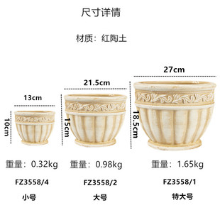 孚中陶瓷欧式浮雕红陶花盆圆盆罗马陶土仙客来多肉绿植大花盆花卉