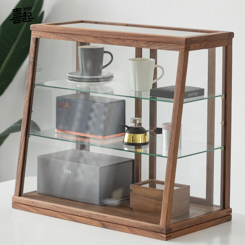 黑胡桃实木制桌面面包蛋糕点透明防尘展示玻璃柜小型商用陈列柜子