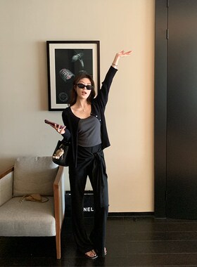 NAZ那子大码春季新款高腰显瘦假两件系带微喇裤胖mm气质时尚长裤