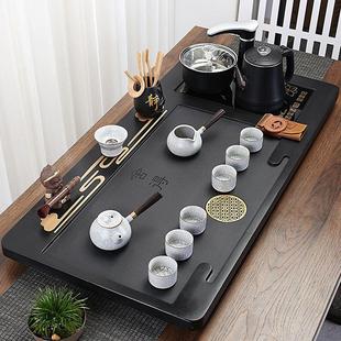 家用商务家用大茶台 整块乌金石茶盘电磁炉烧水壶一体功夫茶具套装