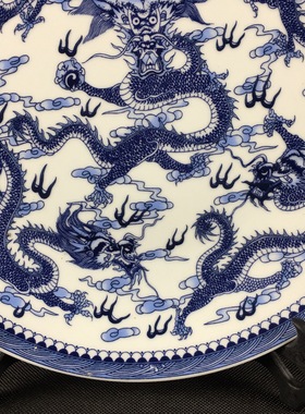 青花瓷盘乾隆古董古玩艺术品仿图赏仿古瓷器年制收藏盘五龙大清