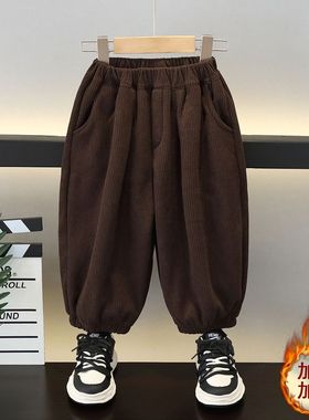 男童加绒裤子秋冬款儿童一体绒卫裤男孩加厚休闲裤宝宝冬季灯笼裤