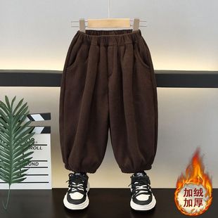 男童加绒裤子秋冬款儿童一体绒卫裤男孩加厚休闲裤宝宝冬季灯笼裤