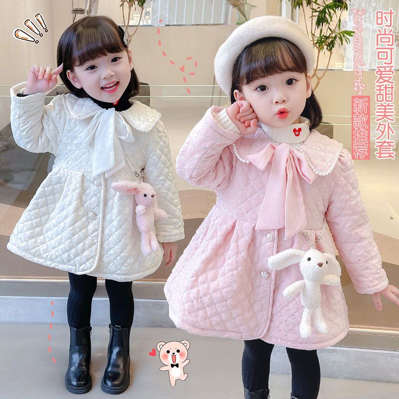 女童秋冬新款加绒外套女宝宝中长款棉衣网红洋气韩版保暖休闲风衣