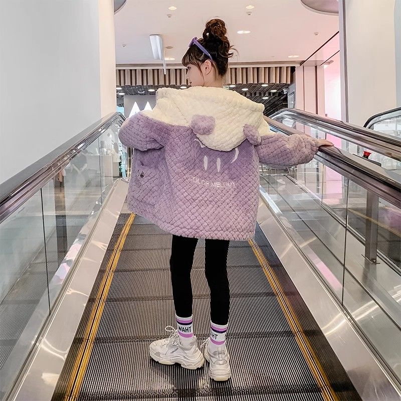 女童加绒外套秋冬装2024新款儿童装洋气时髦毛毛衣女孩羊羔绒上衣