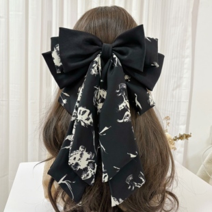 【苍山赴雪】气质水墨风新款复古超大蝴蝶结发夹后脑勺高级感头饰