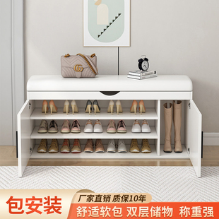 木创轩宇门口家用实木换鞋凳轻奢高级感鞋柜坐凳鞋架一体储物柜