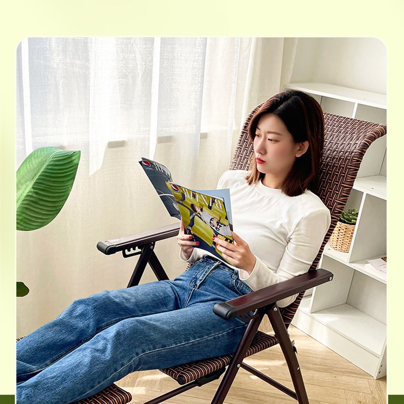 藤椅躺椅折叠家用老人靠背椅子午休午睡阳台休闲摇椅竹凉椅懒人椅