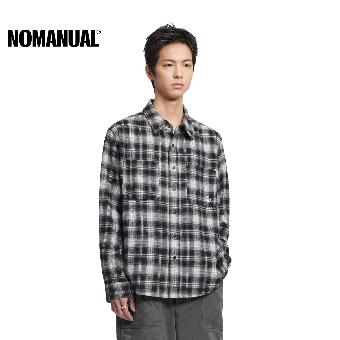 NOMANUAL美式复古格子长袖衬衫