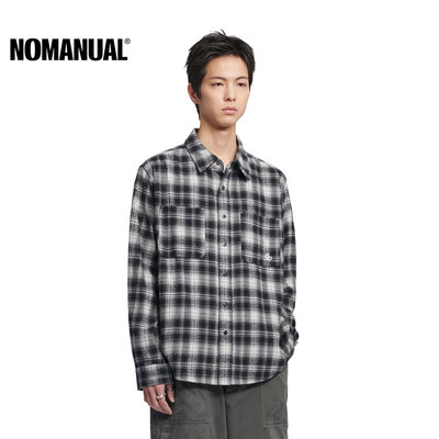 NOMANUAL美式复古格子长袖衬衫