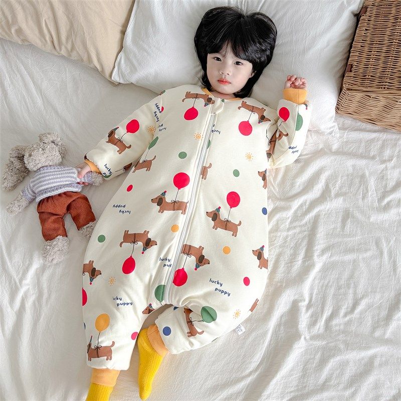 儿童睡袋冬季加厚防寒宝宝纯棉夹棉连体睡衣婴儿秋冬款保暖防踢被