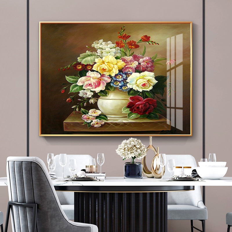 牡丹花复古餐厅装饰画2022年新款餐桌饭厅挂画客厅壁画花开富贵图片