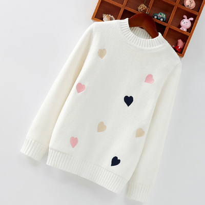 女童毛衣圆领纯棉秋冬针织衫套头中大童打底衫加绒加厚低领休闲