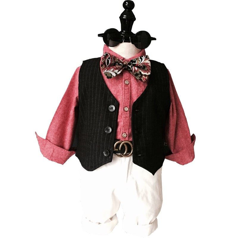 春秋男童英伦风马甲礼服演出服 中小童衬衫绅士服西装背带裤套装