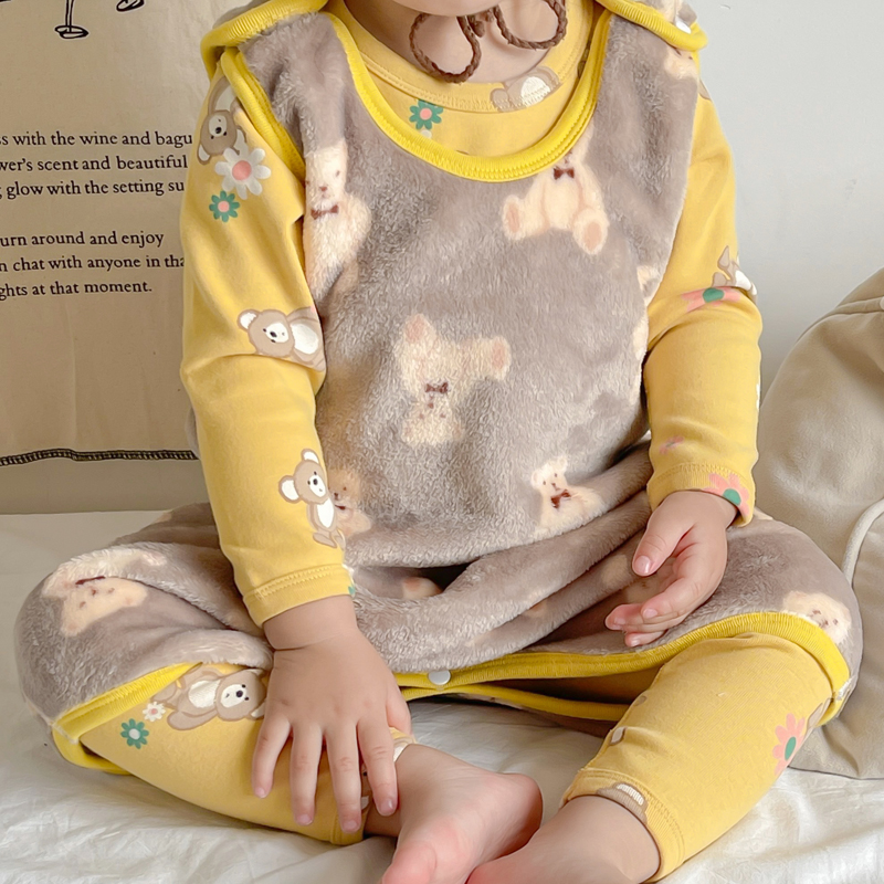 宝宝睡袋婴儿背心式护肚防踢被秋冬儿童睡衣男童女童法兰绒连体衣