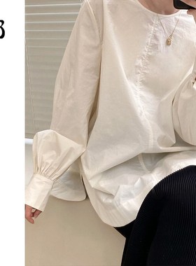 【我是丛姐】金和百瑞极简圆领显瘦衬衫女秋季百搭宽松上衣212427