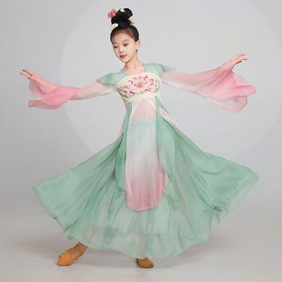 儿童中国舞蹈服飘逸齐胸汉唐纱衣女童古典舞扇子舞演出服装大摆裙