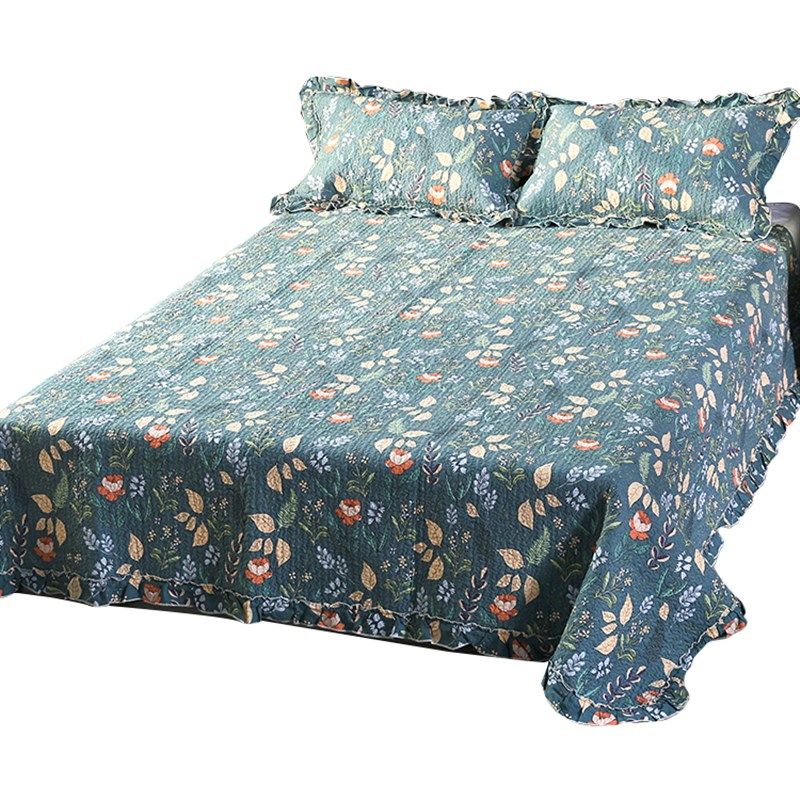 榻榻米床盖三件套纯棉四季通用双面全棉防滑床单木耳边新款床铺盖