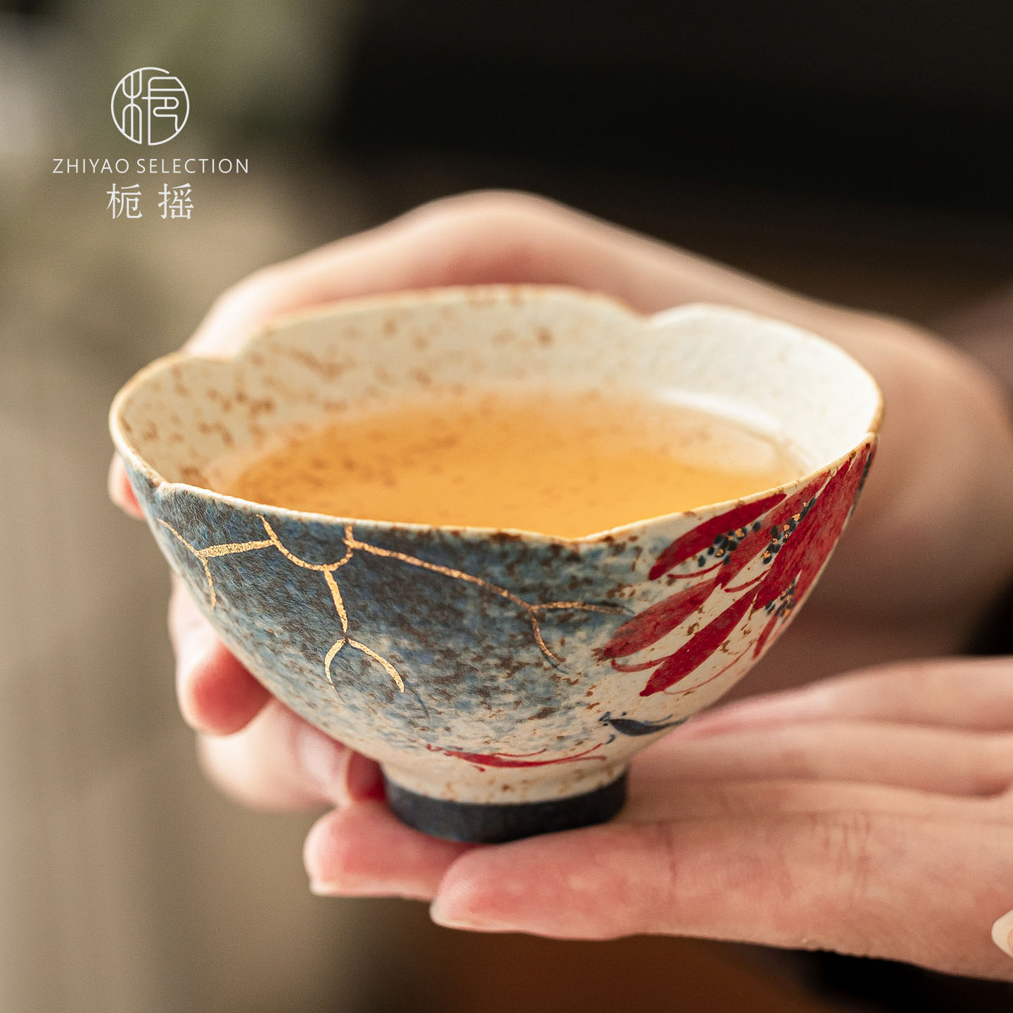 栀摇手绘陶瓷功夫茶杯荷韵锦鲤斗笠葵口杯精致主人杯喝茶品茗杯子