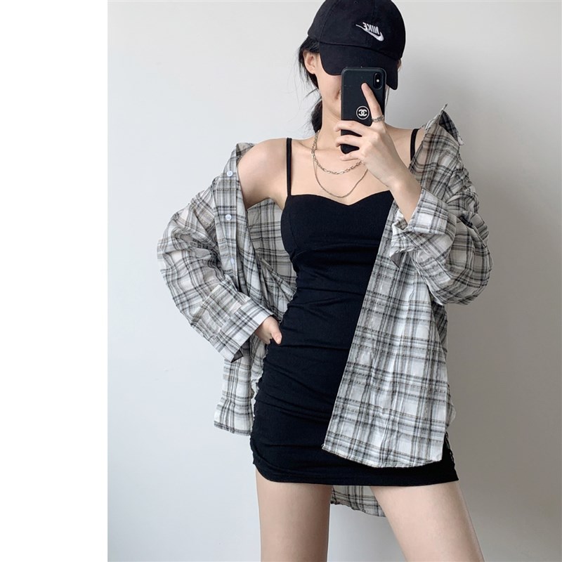欧美风修身黑色吊带连衣裙夏季内亲子家庭装