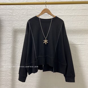 秋季新款韩版后背拉链前短后长长袖卫衣宽松休闲显瘦大码女装上衣