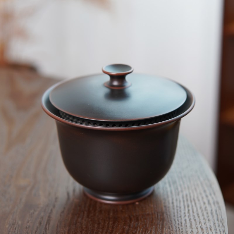 手抓盖碗 广西钦州坭兴陶茶壶  全孔自带过滤免茶漏盖碗
