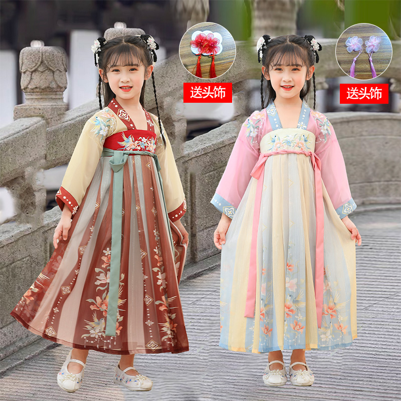 儿童薄款春夏季女童汉服仙女襦裙高端粉色唐装超仙古风公主连衣裙