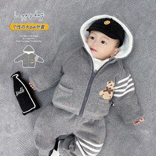 婴儿童装秋冬装厚加绒裤外套装0一1岁半2周岁多3宝宝男童小孩衣服