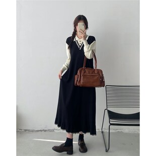 大码女装长款毛衣连衣裙女秋冬新款胖mm显瘦宽松内搭裙子针织长裙