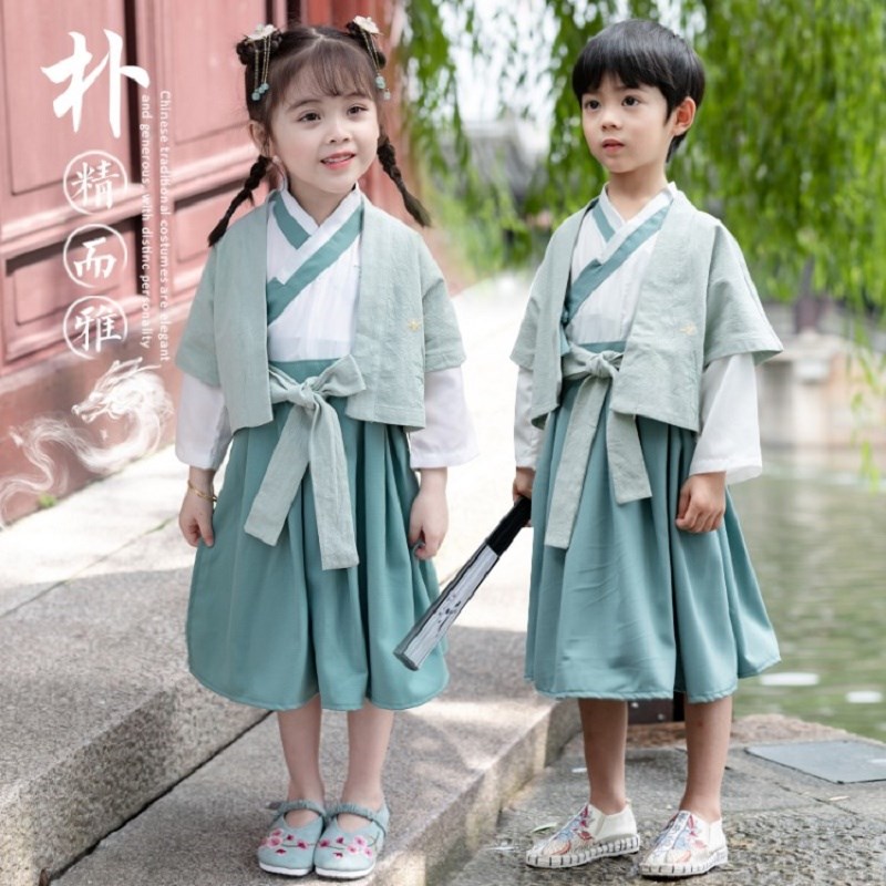 小女孩民族服中国风男童汉服古风帅气古装幼儿园国学表演服唐装春