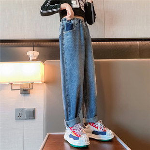 外穿儿童裤 女童牛仔裤 秋装 大童洋派宽松休闲老爹裤 子 春秋2023新款