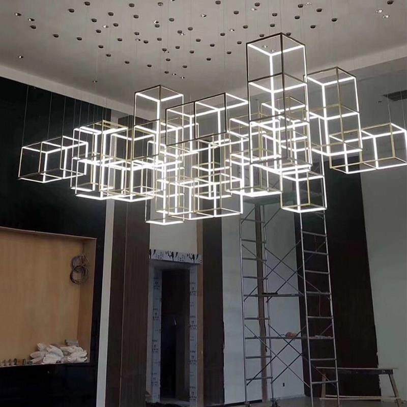 创意几后现代简约设计师方框不锈钢方形挑高展厅餐厅客厅轻奢吊灯,家装灯饰光源,餐厅吊灯,淘宝优惠券,粉丝福利购,淘宝优惠卷