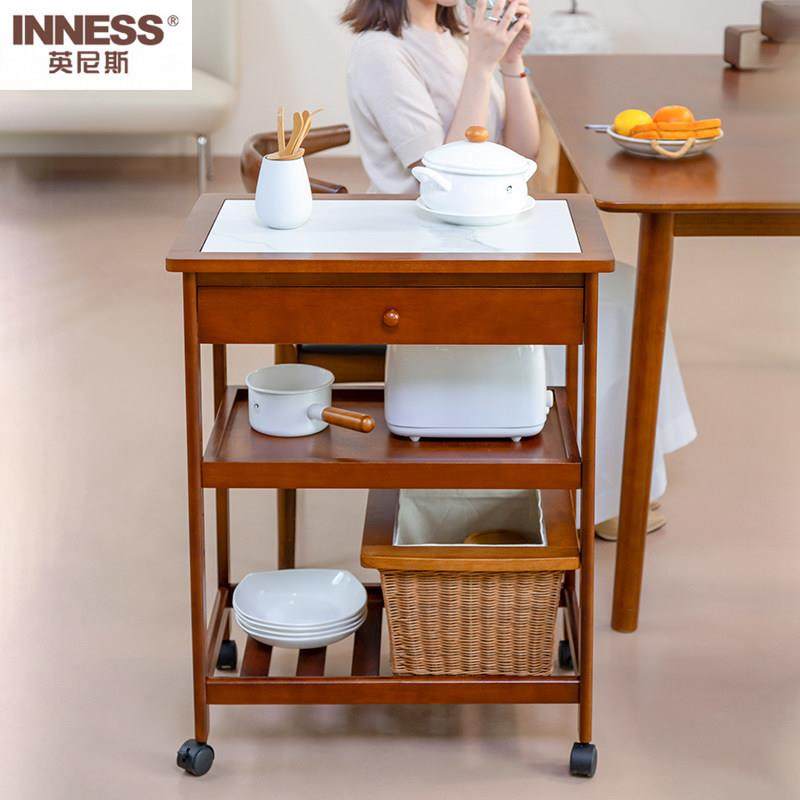 英尼斯 实木岩板移动茶水餐车厨房置物架酒水车蛋糕车餐厅小推车,住宅家具,角几/边几,淘宝优惠券,粉丝福利购,淘宝优惠卷