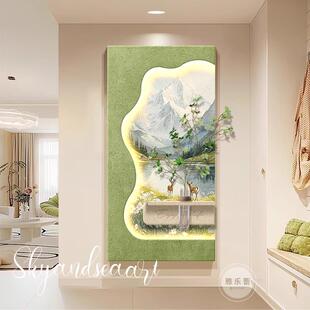 北欧原木风水培绿植入户玄关装饰画日照金山走廊过道挂画山水壁画