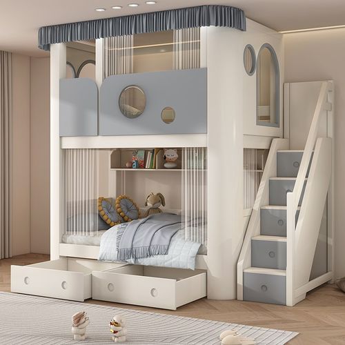 高护栏上下铺儿童床实木高低床双层床两层上下床树屋子母床带滑梯