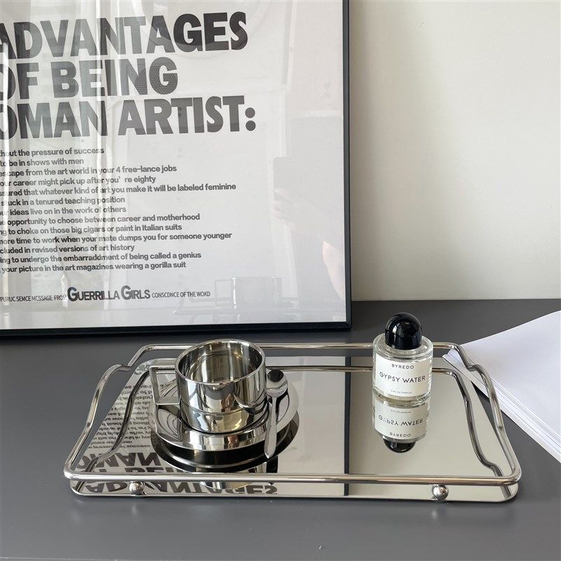 ins风不锈钢镜面托盘简约长方形金属收纳盘精致茶盘冷水壶餐盘,餐饮具,餐用托盘,淘宝优惠券,粉丝福利购,淘宝优惠卷