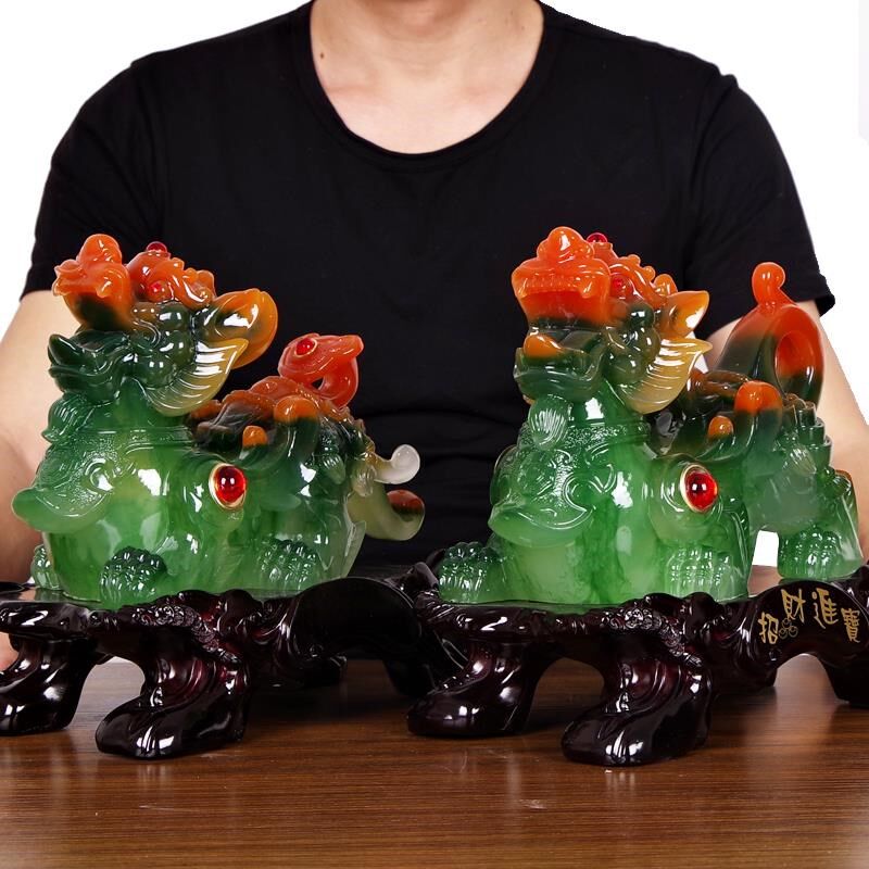 玉貔貅摆件大号招财聚财皮丘公母一对工艺品 新店铺开业送礼