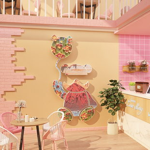 网红奶茶甜品店门口墙壁面装 饰吸引人摆件打卡咖啡厅馆拍照区布置