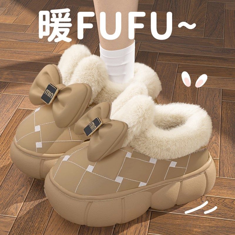 雪地靴棉拖鞋女款冬季2024新款防水防滑包跟加绒加厚底可外穿保暖