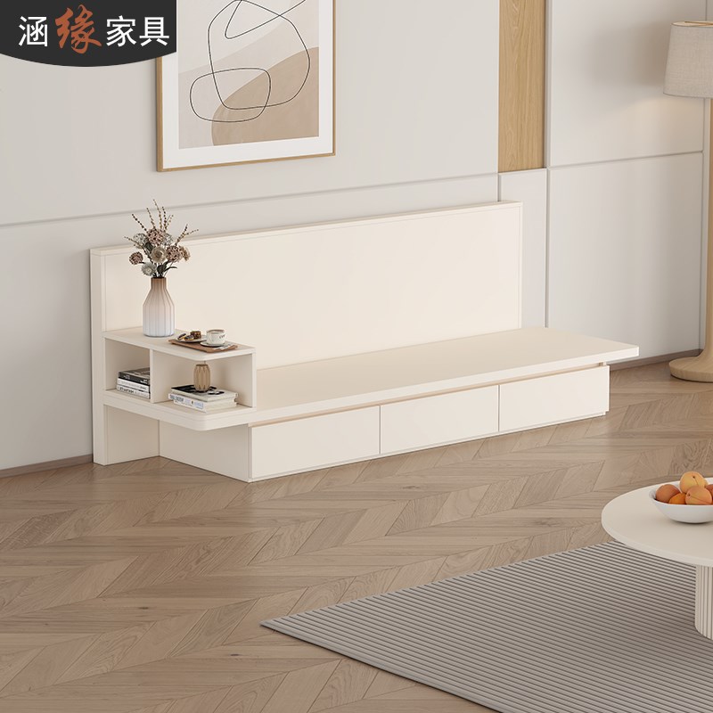 奶油风地台沙发客厅储物榻榻米小户型侘寂风直排沙发床组合7CH35