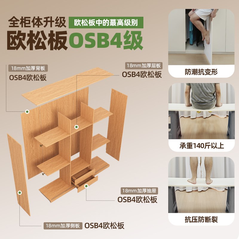 定制实木推拉门衣柜卧室家用分段式现代简约橡木色滑门收纳大衣橱