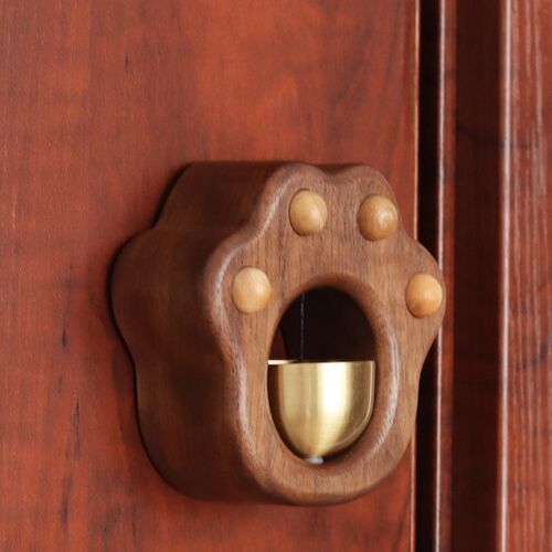 胡桃实木质多巴胺猫爪门风铃铛可爱装饰家用磁吸铜进关门挂饰礼物