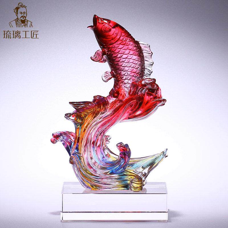 琉璃工艺礼品摆饰锦鲤鱼水晶客厅入门玄关艺术摆件轻奢高档乔迁新