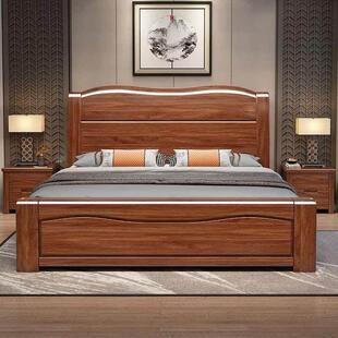 中式全实木床现代简约双人床1米8胡桃木加厚1米5榫卯结构工厂直销